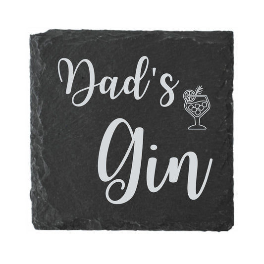 Second Ave Dad's Gin Natural Rock Slate Gin Drinks Coaster Father's Day Birthday Gift