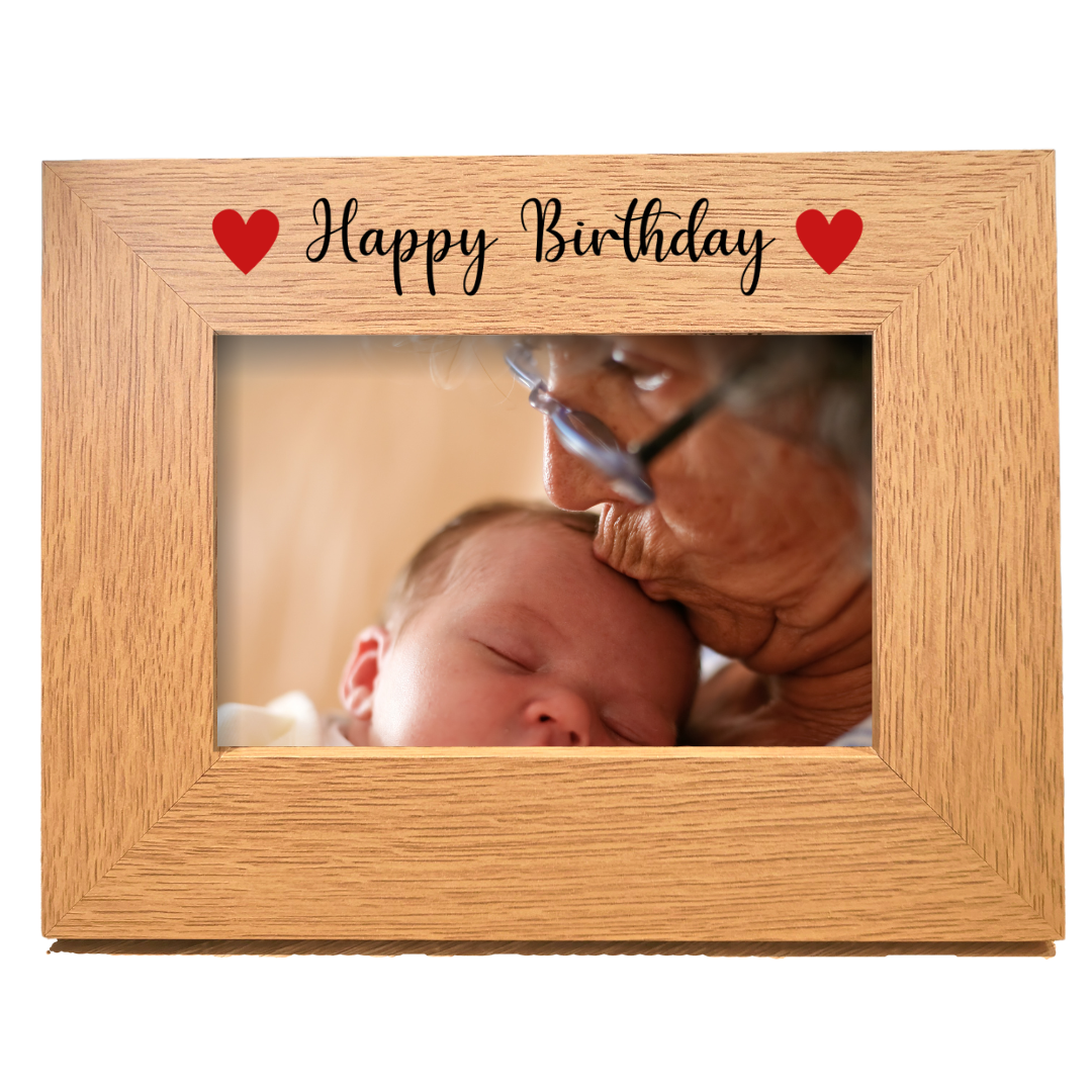 Second Ave Happy Birthday Red Hearts Oak 6x4 Landscape Picture Photo Frame Gift