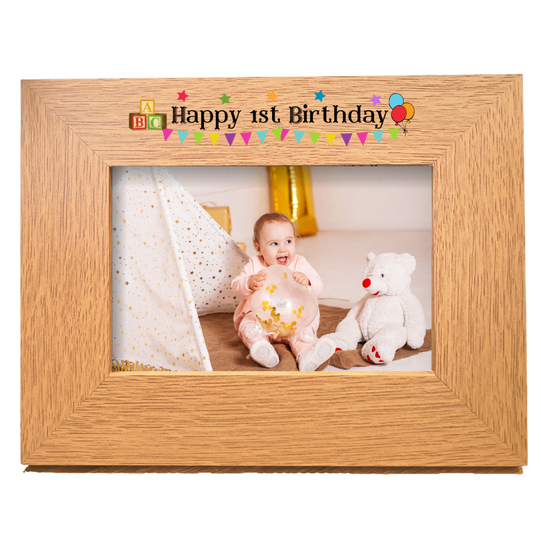 Second Ave Happy 1st Birthday Baby Oak 6x4 Landscape Picture Photo Frame Gift