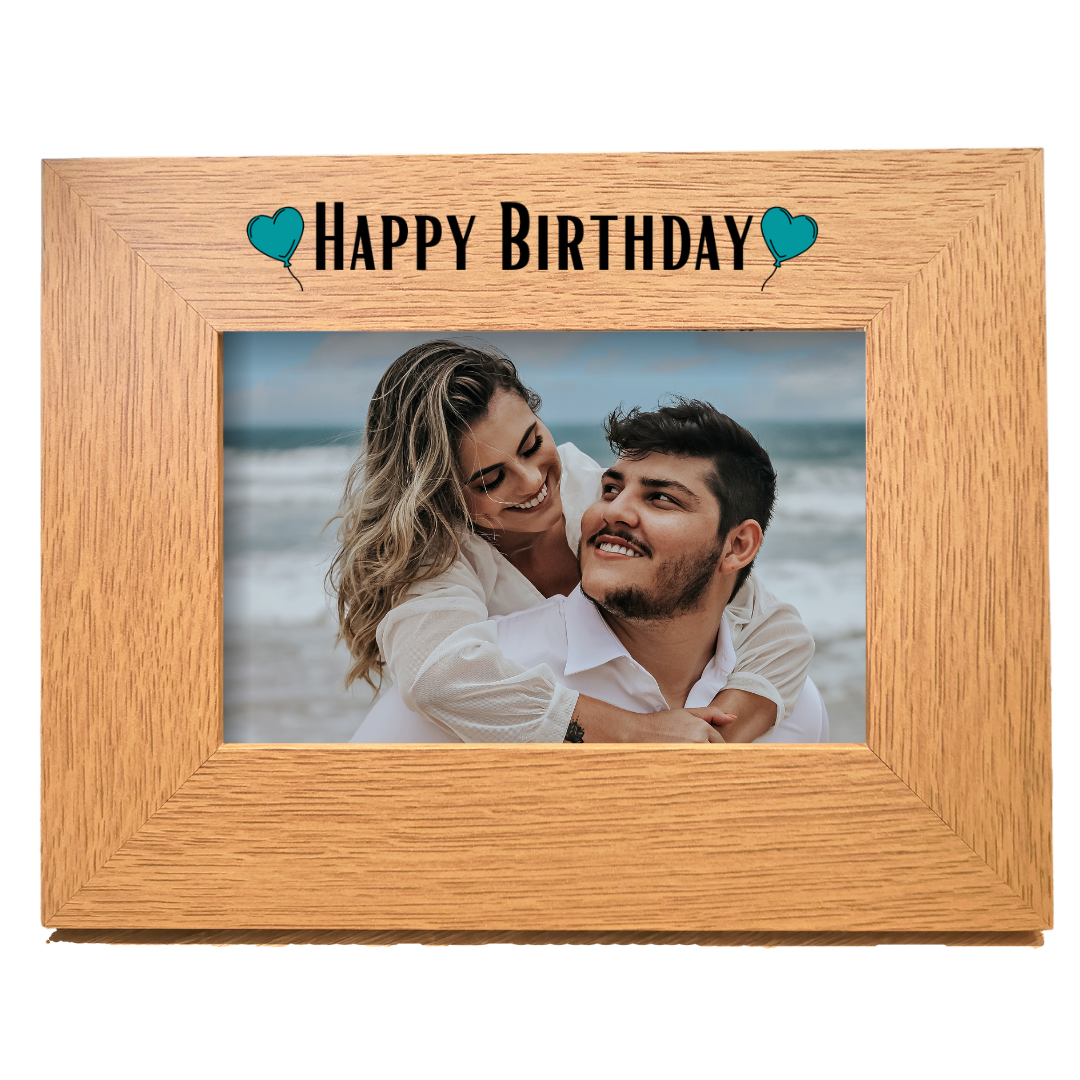 Second Ave Happy Birthday Blue Balloons Oak 6x4 Landscape Picture Photo Frame Gift