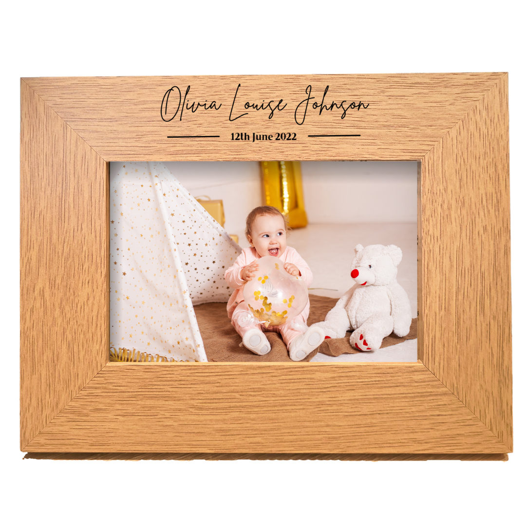 Second Ave Personalised Baby Oak 6x4 Landscape Picture Photo Frame Gift