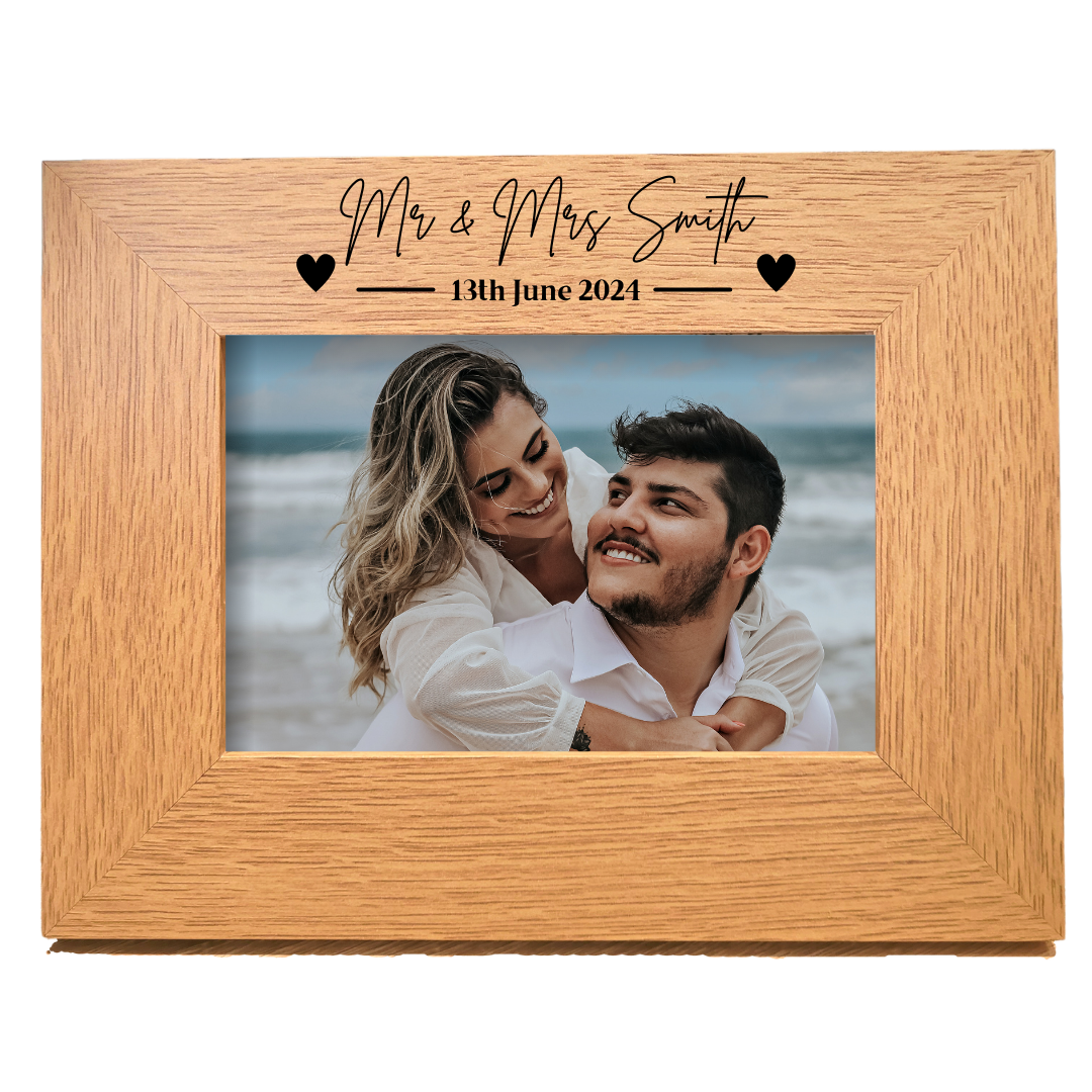 Second Ave Personalised Mr & Mrs Oak 6x4 Landscape Picture Photo Frame Wedding Anniversary Gift