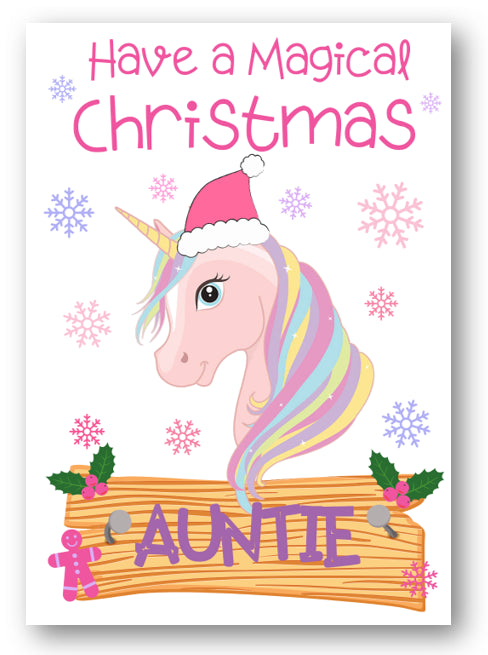 Second Ave Auntie Unicorn Children's Kids Christmas Xmas Holiday Festive Greetings Card