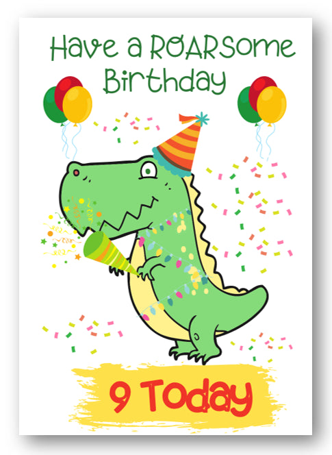 Second Ave Age 9 Children's Kids Dinosaur 9th Birthday Card Greetings Card