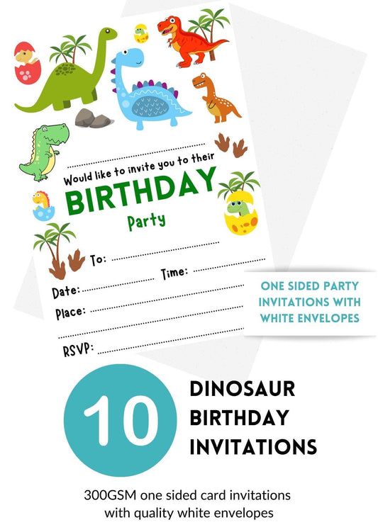 Second Ave 10 Pack Dinosaur Birthday Party Invitations Invite With Envelopes For Children Boys or Girls