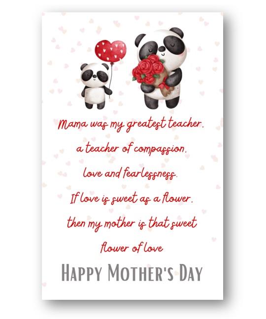 Second Ave Panda Mama Greatest Teacher Mother's Day Card For Mum Mummy