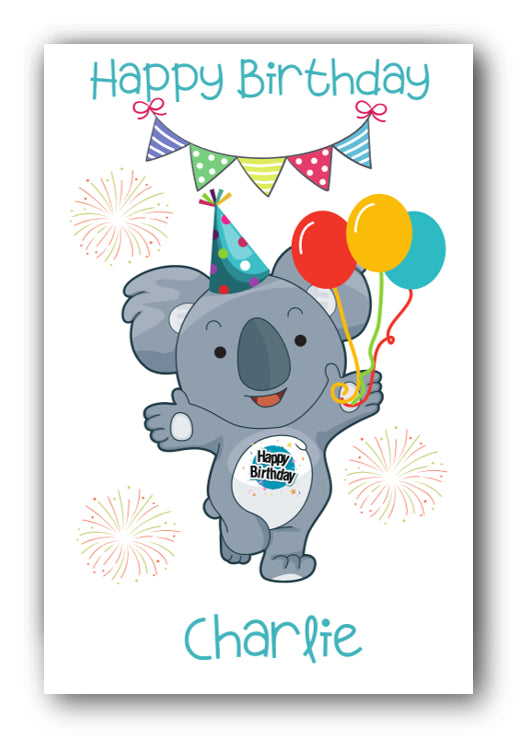 Second Ave Personalised Children's Kids Koala Bear Birthday Card Custom Greetings Card