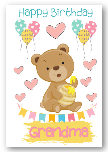 Second Ave Grandma Children's Kids Bear Birthday Card For Her Greetings Card