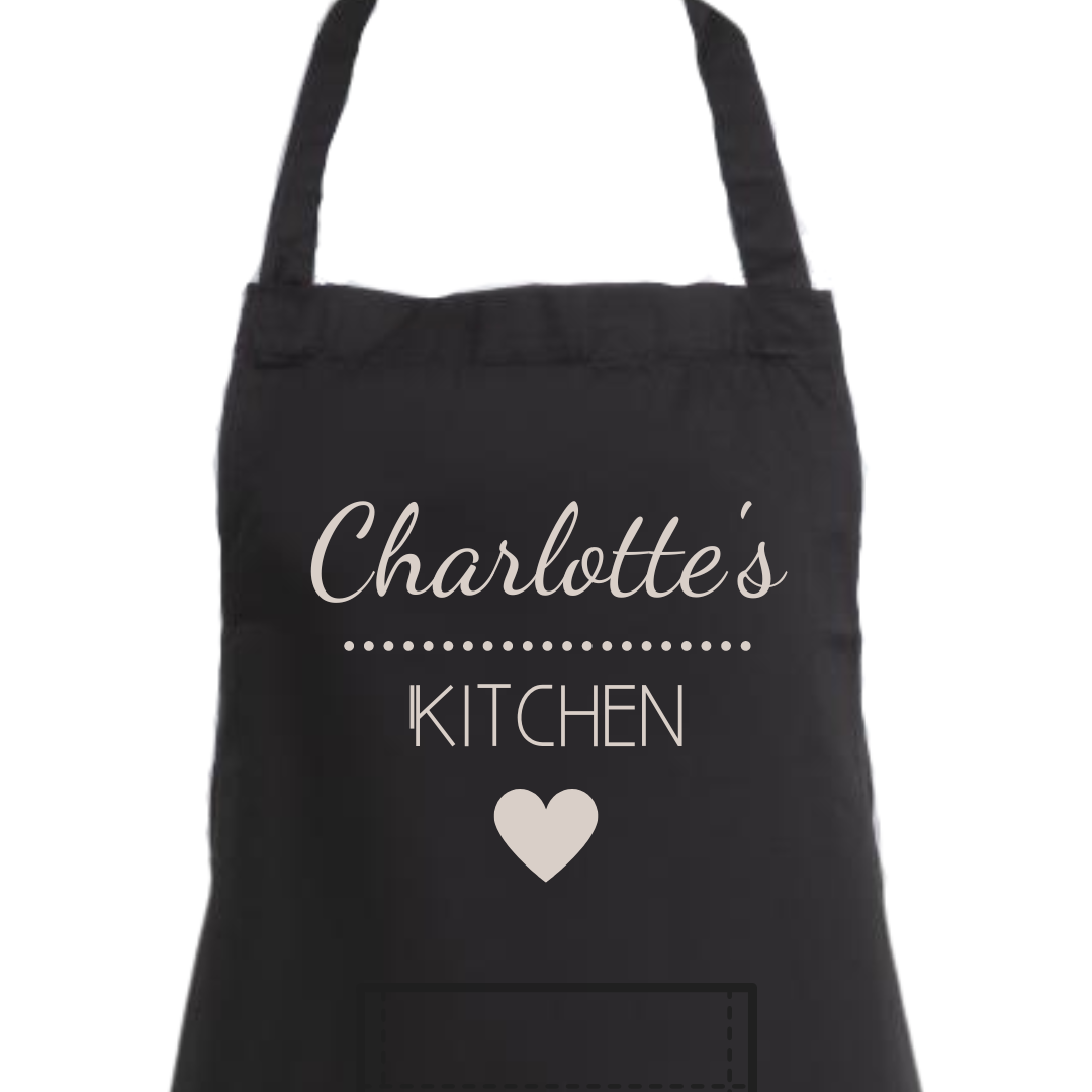 Second Ave Personalised Black Apron Unisex Kitchen Heart Baking Cooking Kitchen Apron