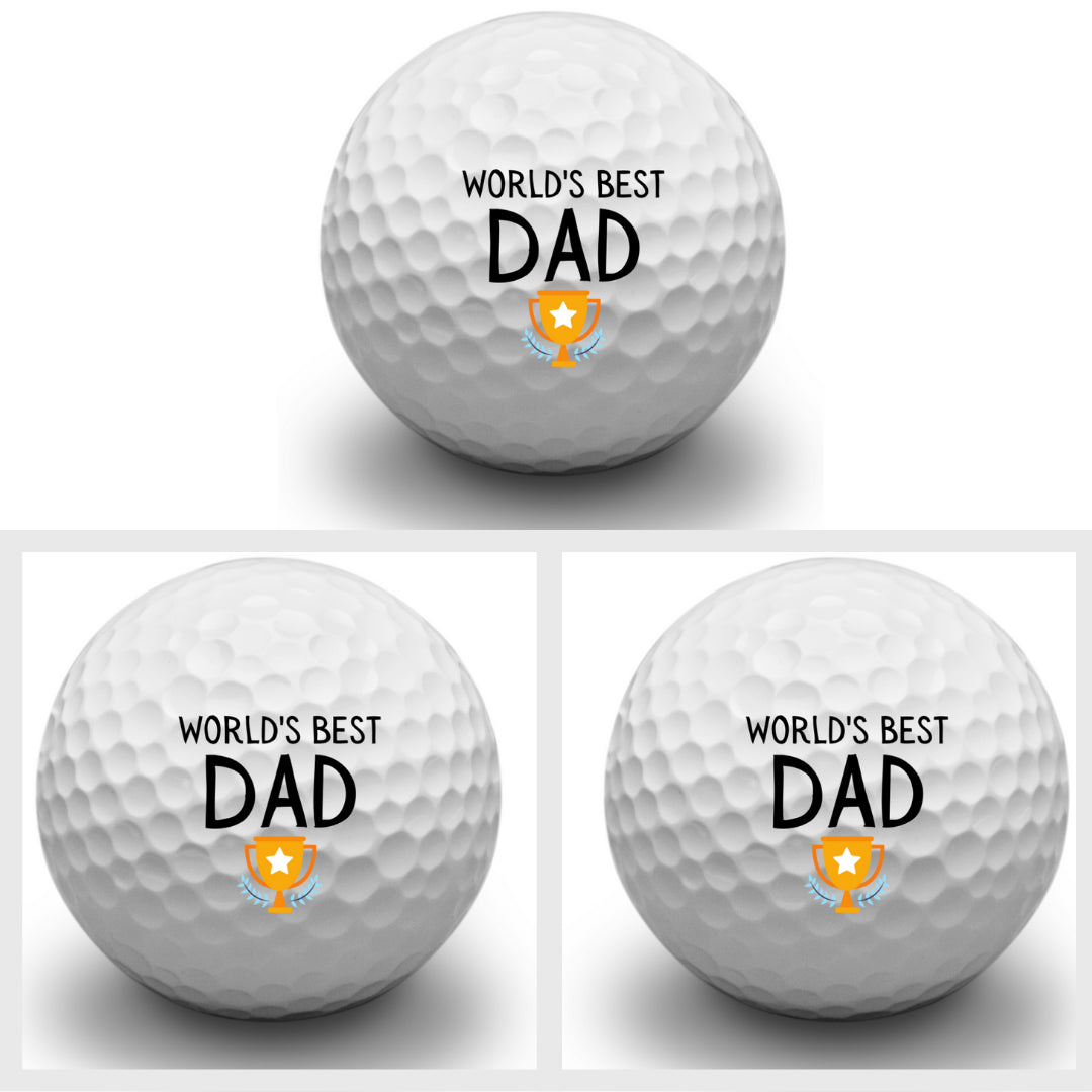 Second Ave Pack of 3 Golf Balls World's Best Dad Father's Day Christmas Birthday Golfer Gift