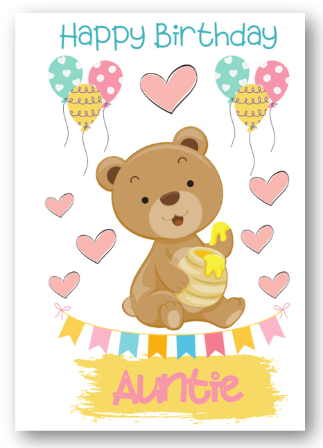 Second Ave Auntie Children's Kids Bear Birthday Card For Her Greetings Card