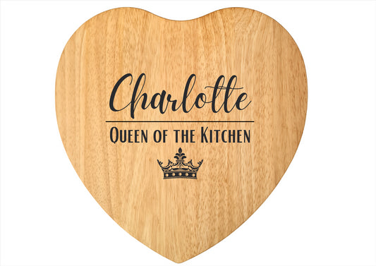 Second Ave Personalised Queen of the Kitchen Heart Chopping Board Cheese Board Birthday Xmas Gift