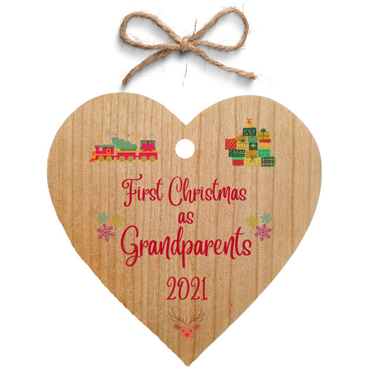 Second Ave First Christmas as Grandparents Cherry Wood Hanging Heart Christmas Xmas Tree Decoration Bauble