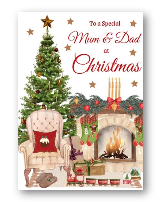 Second Ave Mum & Dad Christmas Home Fireplace Xmas Holiday Festive Greetings Card