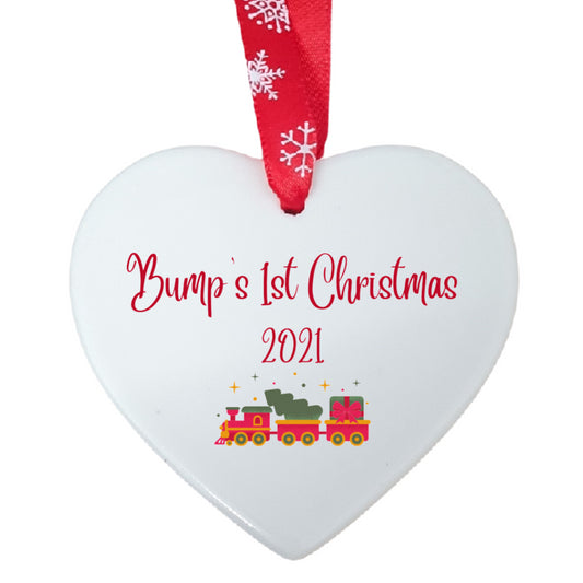 Second Ave Bump's First Christmas White Ceramic Hanging Heart Christmas Xmas Tree Decoration Bauble