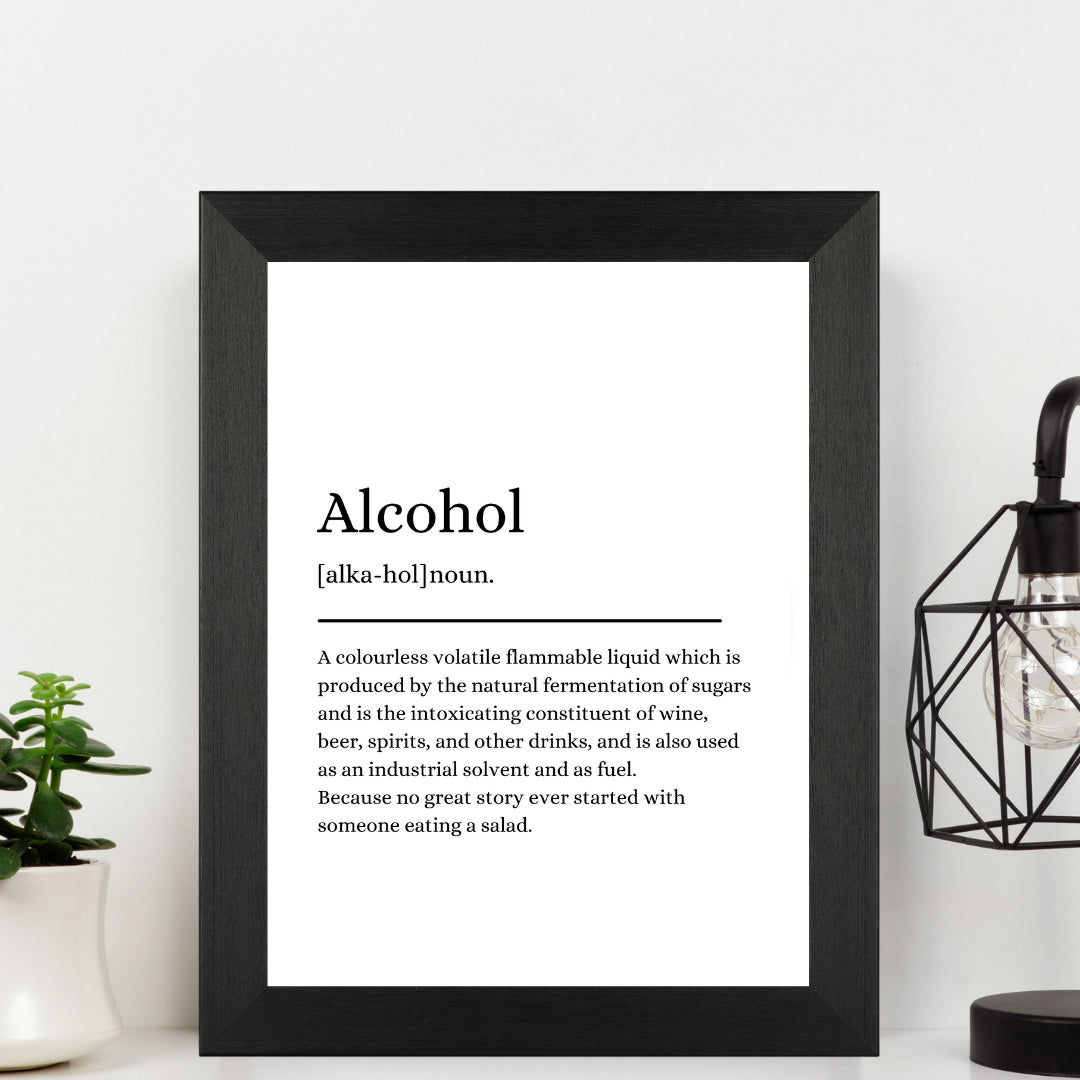 Second Ave Black Framed A4 Alcohol Definition Quote Word Wall Art Print Birthday Gift Home Decor