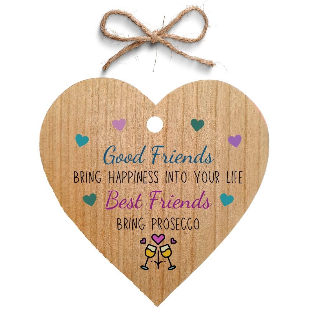 Second Ave Best friends Bring Prosecco Cherry Wood Hanging Friendship Heart Gift Plaque