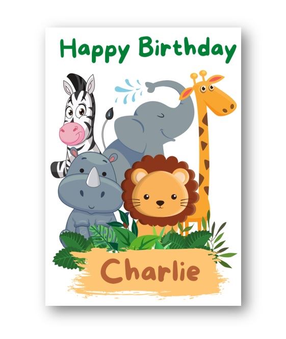 Second Ave Personalised Children's Kids Safari Birthday Card Custom Greetings Card