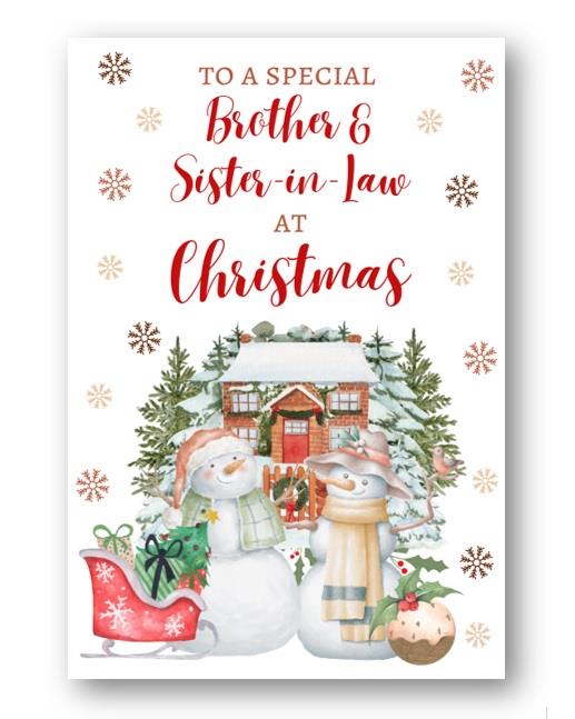 Second Ave Brother & Sister-in-Law Christmas Snowmen Winter Xmas Holiday Festive Greetings Card