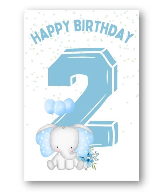 Second Ave 2nd Birthday Age 2 Cute Elephant Blue Baby Boy Children's Kids Happy Birthday Card Greetings Card