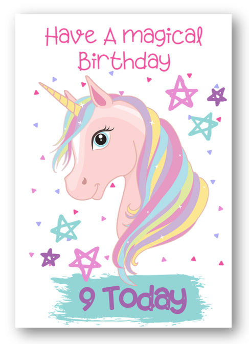 Second Ave Age 9 Children's Kids Magical Unicorn 9th Birthday Card Greetings Card