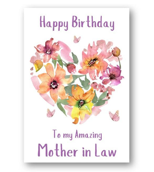 Second Ave Mother in Law Flower Heart Cute Happy Birthday Card Greetings Card For Her