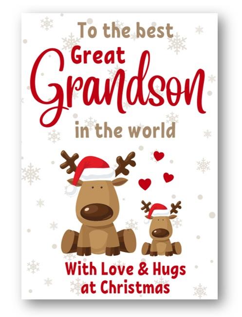 Second Ave Best Great Grandson Reindeer Children's Kids Christmas Xmas Holiday Festive Greetings Card