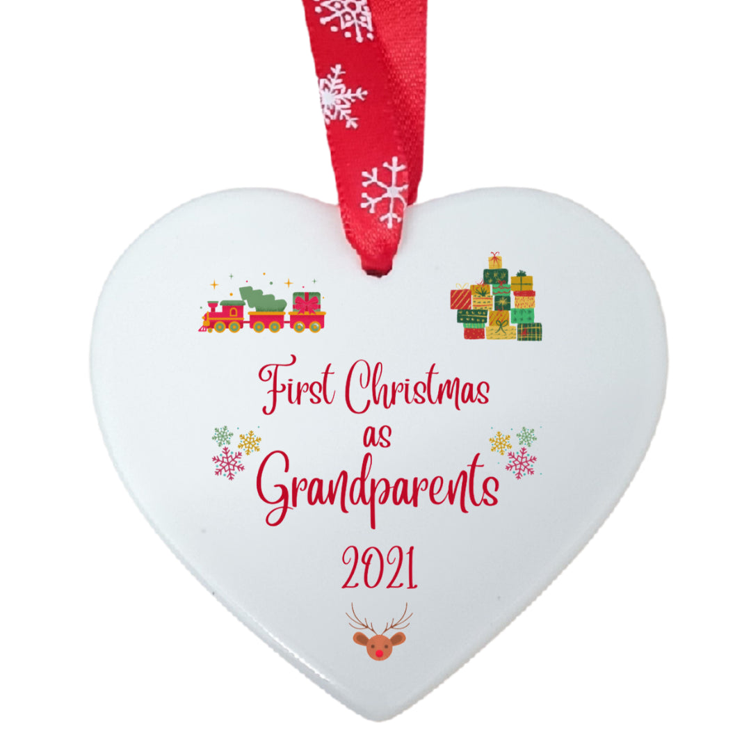 Second Ave First Christmas as Grandparents White Ceramic Hanging Heart Christmas Xmas Tree Decoration Bauble