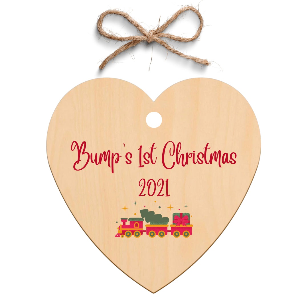 Second Ave Bump's First Christmas Wooden Hanging Heart Christmas Xmas Tree Decoration Bauble