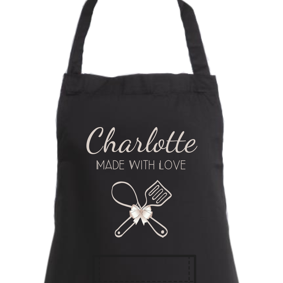 Second Ave Personalised Black Apron Unisex Made With Love Baking Cooking Kitchen Apron