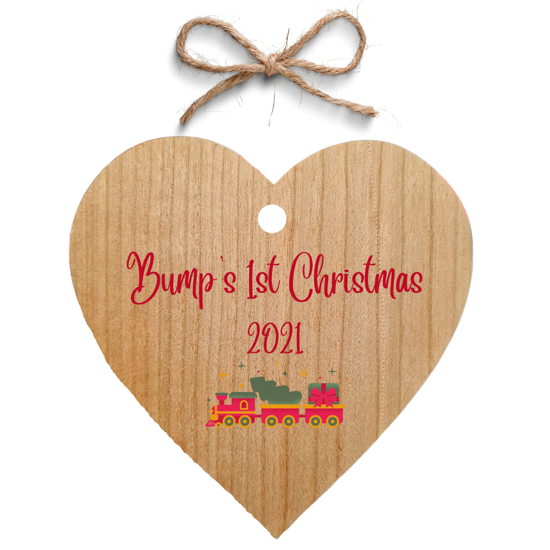 Second Ave Bump's First Christmas Cherry Wood Hanging Heart Christmas Xmas Tree Decoration Bauble