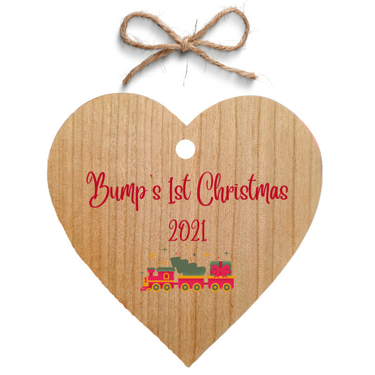 Second Ave Bump's First Christmas Cherry Wood Hanging Heart Christmas Xmas Tree Decoration Bauble