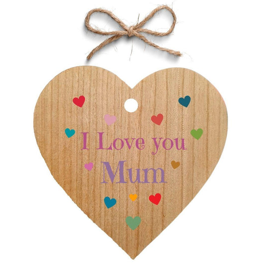 Second Ave I Love You Mum Wooden Cherry Wood Hanging Heart Gift Plaque Mothers Day Birthday Christmas Gift