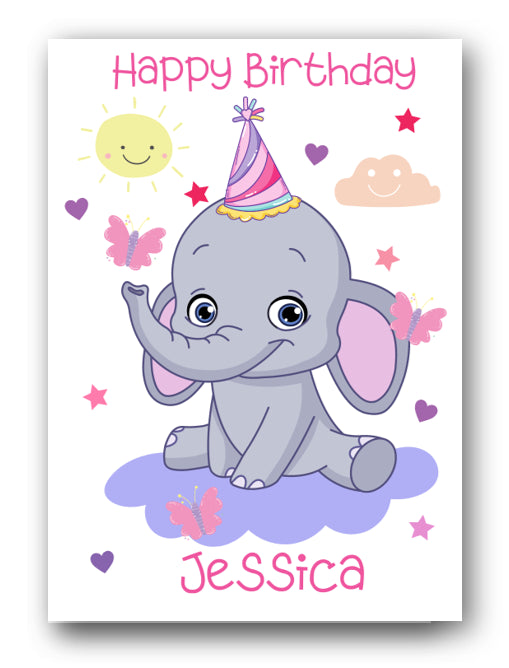 Second Ave Personalised Children's Kids Elephant Birthday Card Custom Greetings Card