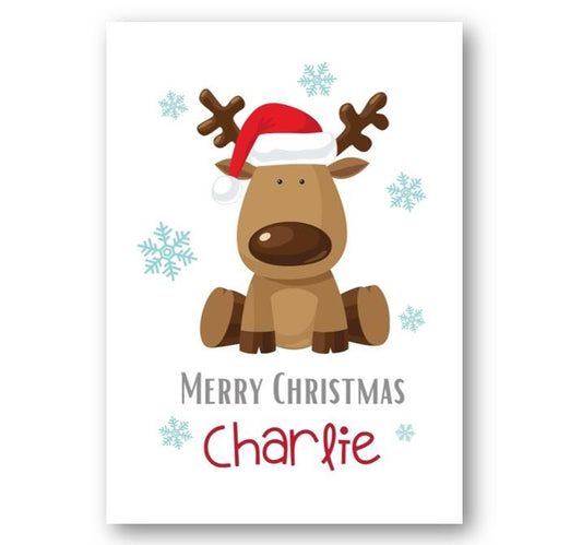 Second Ave Personalised Kids Children's Reindeer Christmas Xmas Holiday Festive Greetings Card