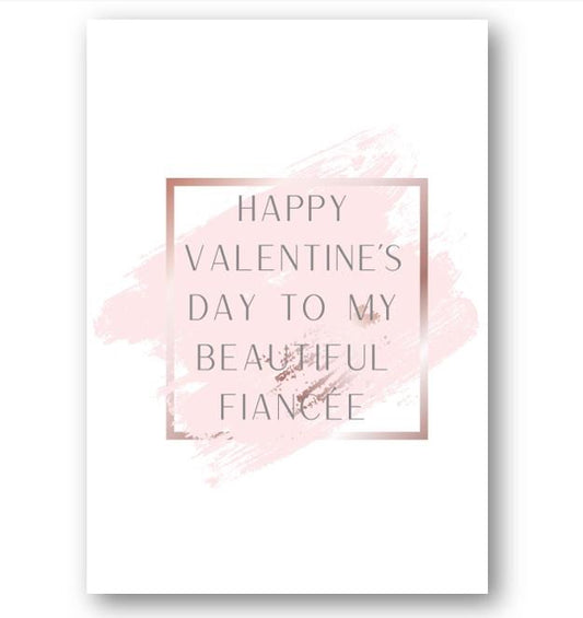 Second Ave Fiancée Valentine Card Cute Romantic Card - Pink Block Design