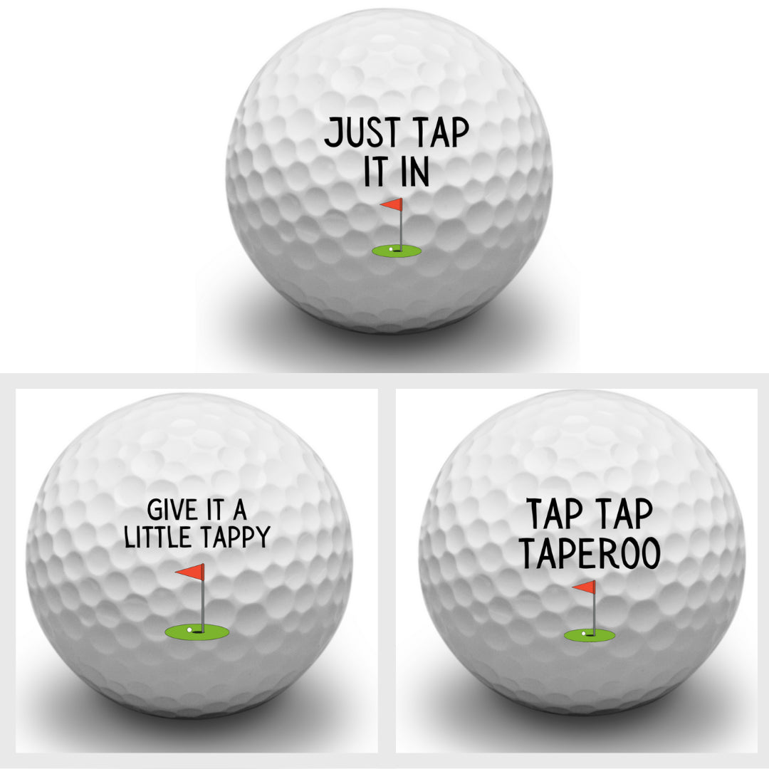 Second Ave Pack of 3 Joke Funny Happy Golf Balls Just Tap It In Father's Day Christmas Birthday Golfer Gift