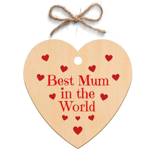 Second Ave Best Mum In The World Wooden Hanging Heart Gift Plaque Mothers Day Birthday Christmas Gift