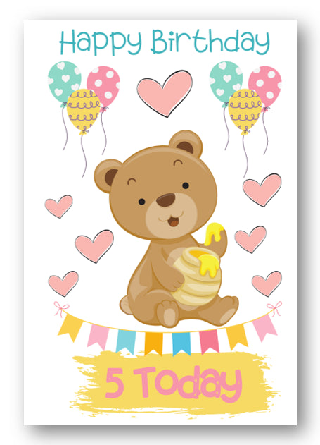 Second Ave Age 5 Children's Kids Bear 5th Birthday Card Greetings Card