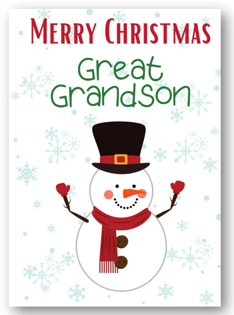 Second Ave Great Grandson Snowman Children's Kids Christmas Xmas Holiday Festive Greetings Card