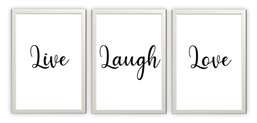 Second Ave A5 White Framed Set of 3 Live Laugh Love Quote Home Print Poster Wall Art