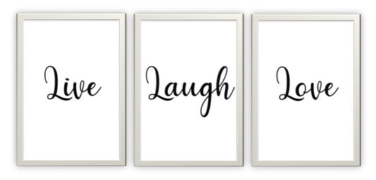 Second Ave A5 White Framed Set of 3 Live Laugh Love Quote Home Print Poster Wall Art