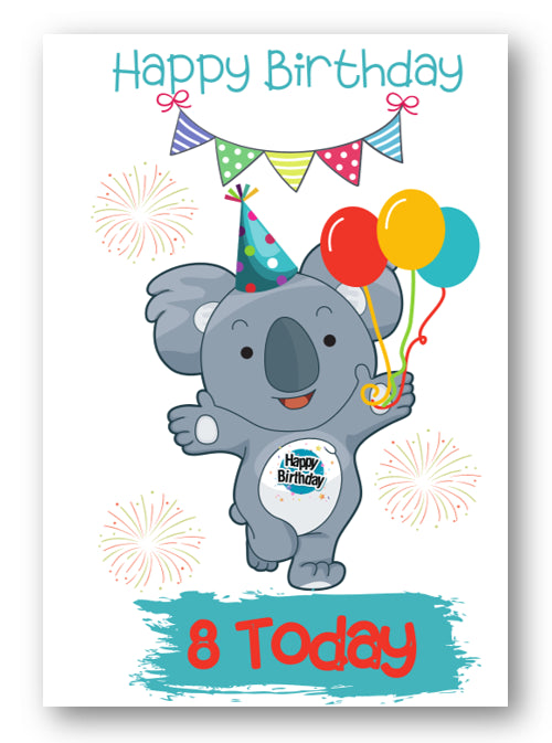 Second Ave Age 8 Children's Kids Koala Bear 8th Birthday Card Greetings Card