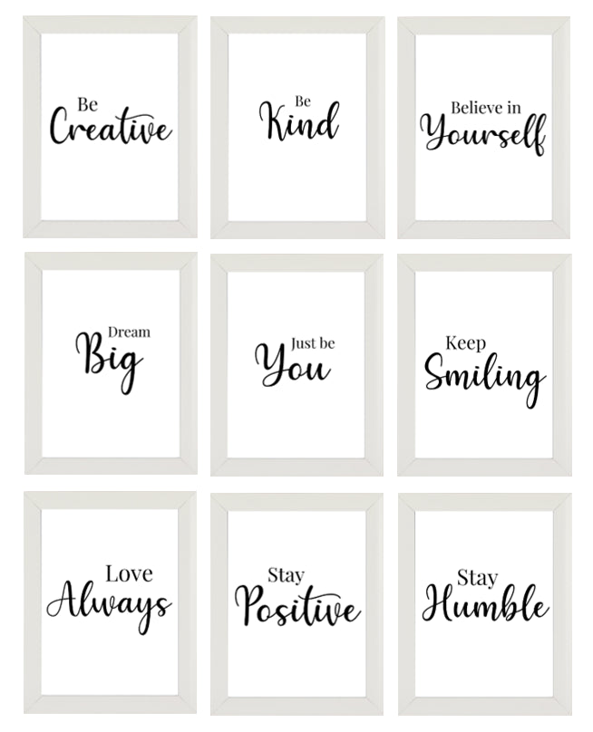 Second Ave A5 White Framed Set of 9 Inspirational Quote Motivational Phrases Print Poster Wall Art