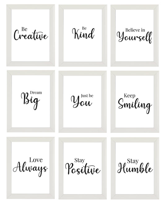 Second Ave A5 White Framed Set of 9 Inspirational Quote Motivational Phrases Print Poster Wall Art