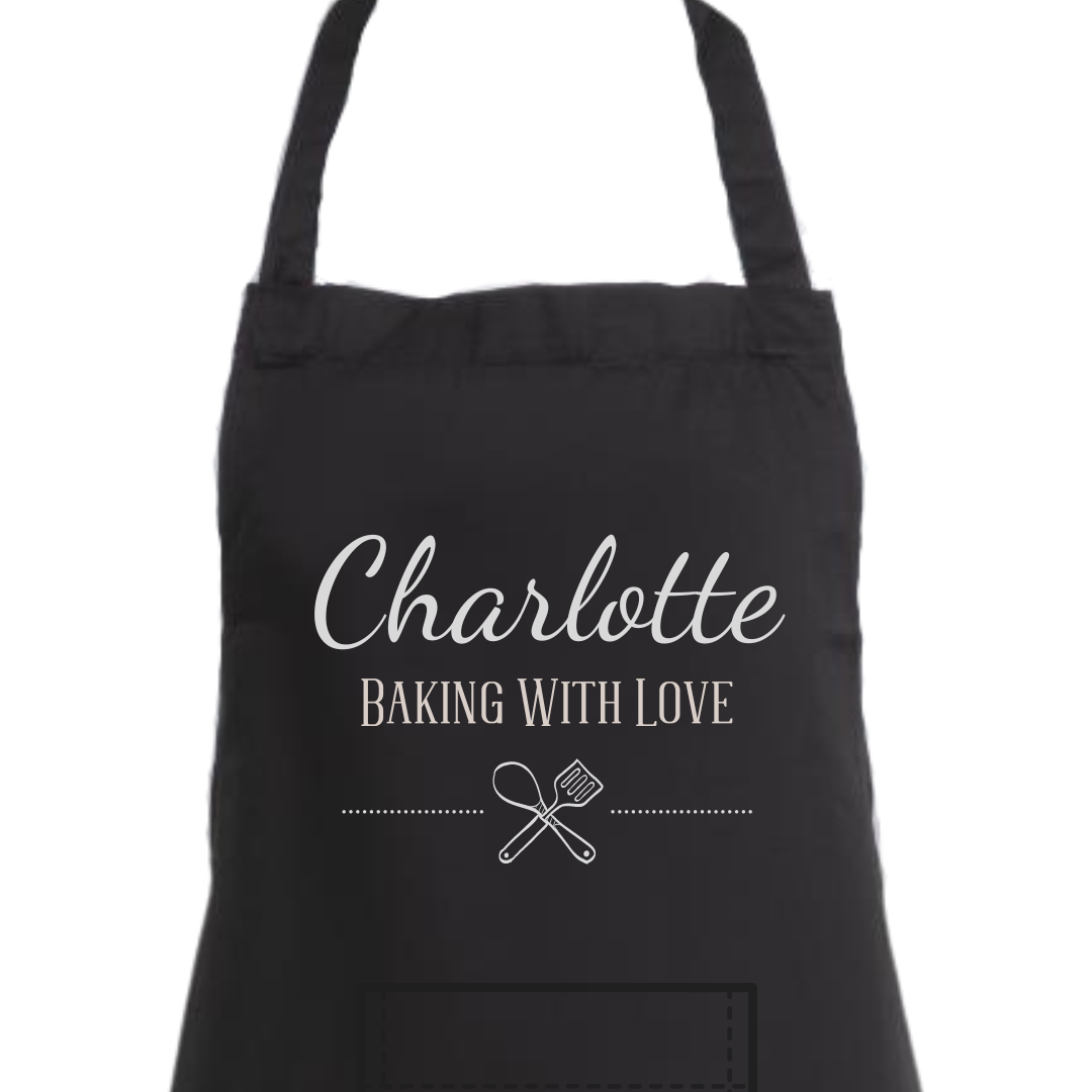 Second Ave Personalised Black Apron Unisex Baking With Love Baking Cooking Kitchen Apron