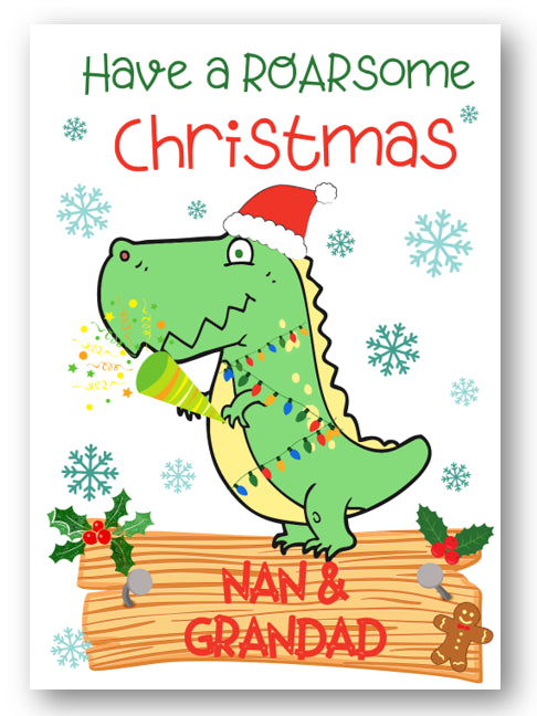 Second Ave Nan & Grandad Dinosaur Children's Kids Christmas Xmas Holiday Festive Greetings Card