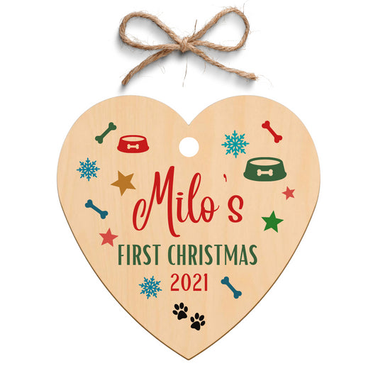 Second Ave Personalised Pet Dog First Christmas Wooden Hanging Heart Christmas Xmas Tree Decoration Bauble