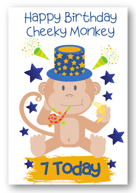 Second Ave Age 7 Children's Kids Monkey 7th Birthday Card Greetings Card