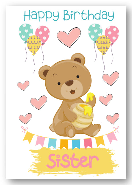 Second Ave Sister Children's Kids Bear Birthday Card For Her Greetings Card